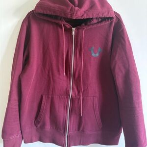 True Religion Maroon Hooded Zip-Up Sweater